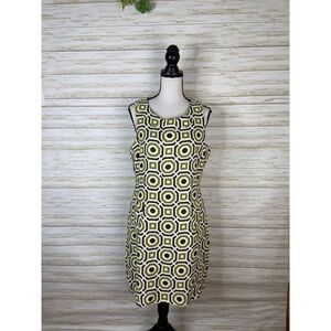 Vintage Richard Malcom Chartreuse Green Brown Octagon Groovy Linen Dress